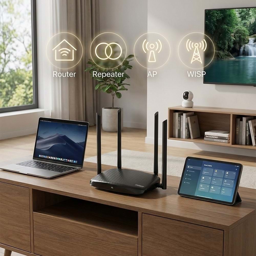 Everest EWR-AC5-V3 AC1200Mbps DualBand 4*6dBi Anten WISP+AP+Repeater Destekli Kablosuz Wifi Router