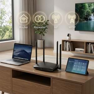 Everest EWR-AC5-V3 AC1200Mbps DualBand 4*6dBi Anten WISP+AP+Repeater Destekli Kablosuz Wifi Router