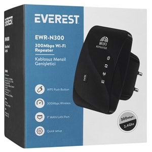 Everest EWR-N300 2.4GHz 300Mbps 1xWAN/LAN Port Dahili Antenli Tekrarlayıcı+AP Kablosuz Menzil Genişletici